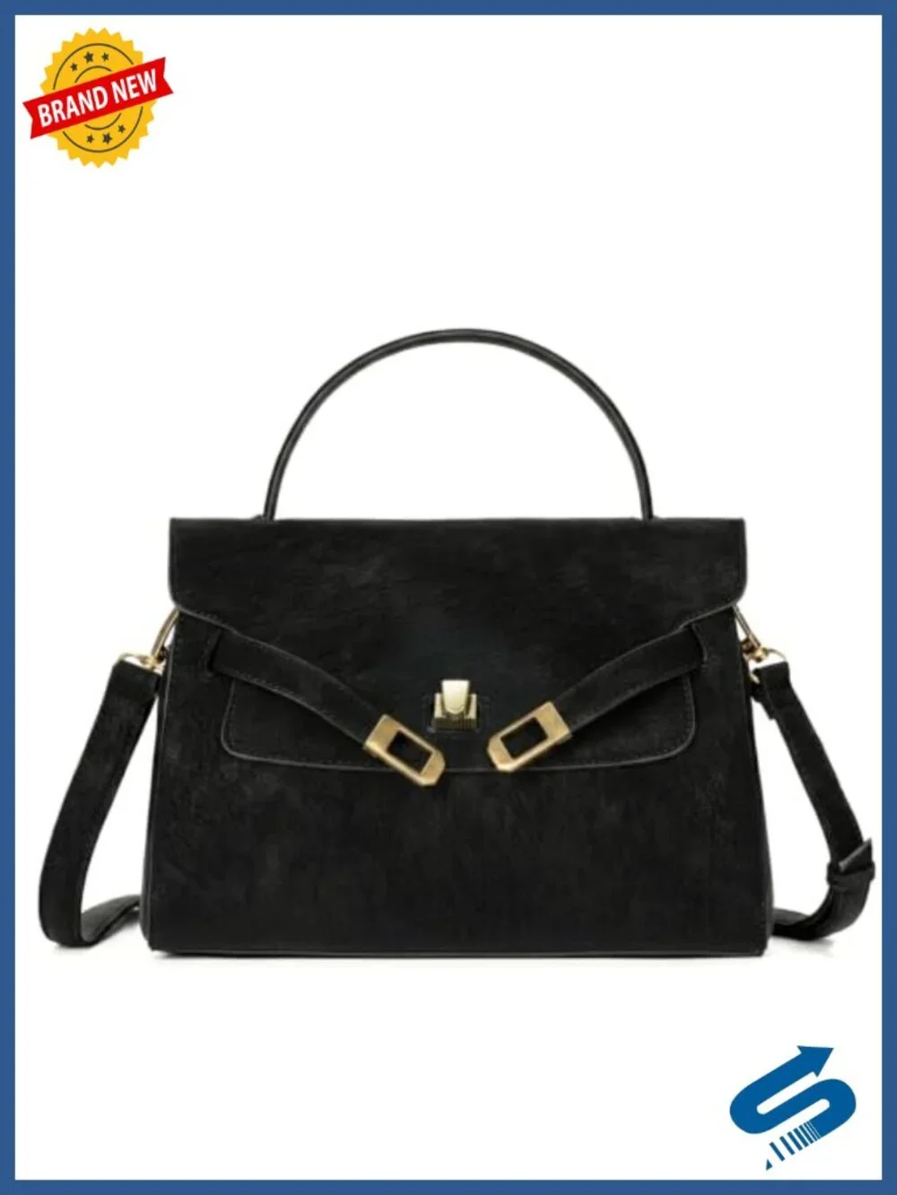 Suede Top Handle Handbag with Adjustable Strap, Vintage Flap Purse, Work &